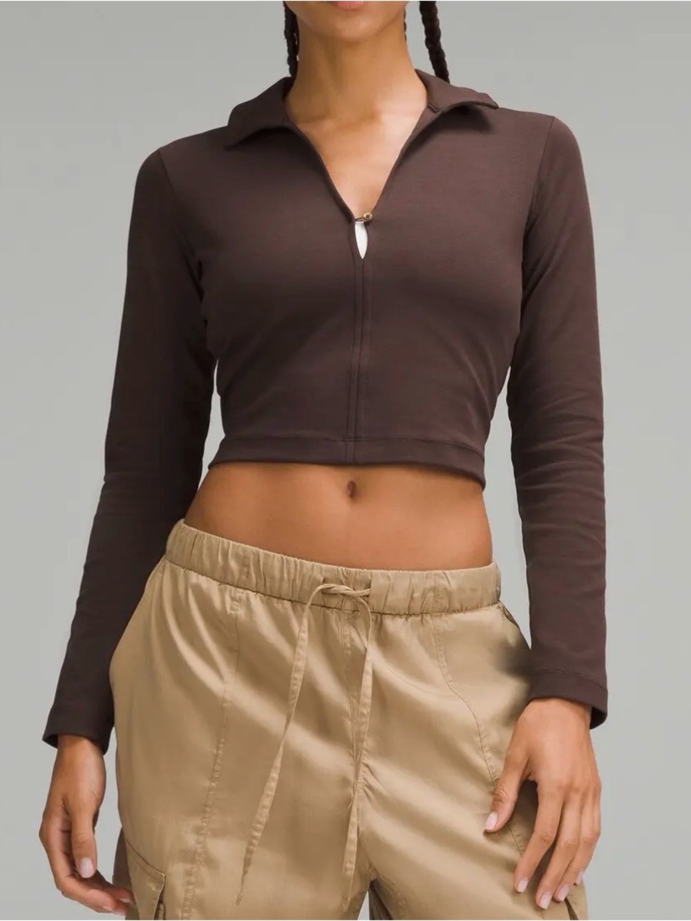 lululemon athletica Cropped Long-Sleeve Zip Polo Top - Brown